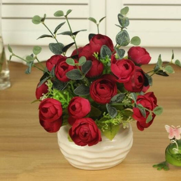 Xm1 10Heads Red Tea Rose Home Decoration Artificial Flowers
