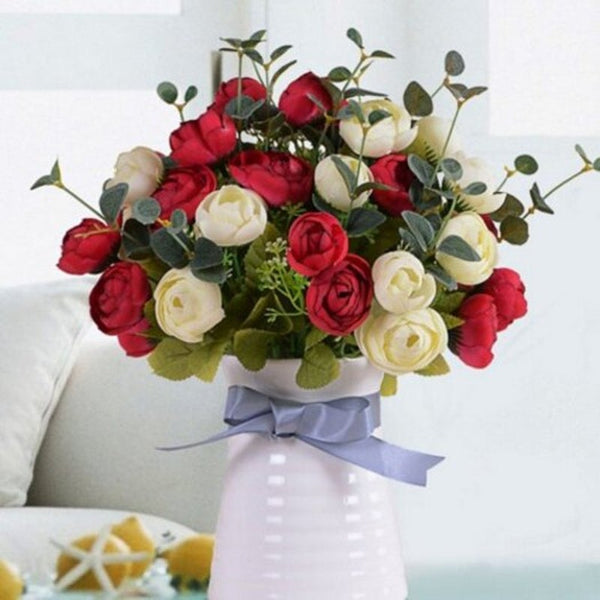 Xm1 10Heads Red Tea Rose Home Decoration Artificial Flowers