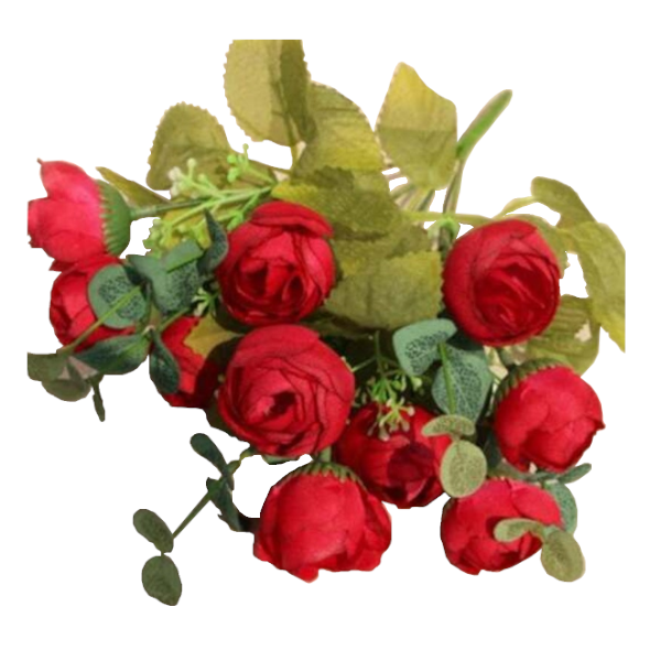 Xm1 10Heads Red Tea Rose Decoration Artificial Flowers Floral Décor