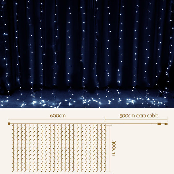 3X6m Christmas Lights Curtain Cool White 600 Led Jingle Jollys Seasonal Decorations
