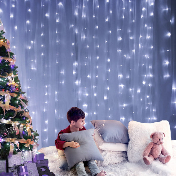 3X6m Christmas Lights Curtain Cool White 600 Led Jingle Jollys Seasonal Decorations