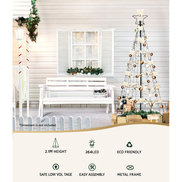 Jingle Jollys Christmas Tree 2.1M 264 Led Xmas Trees Solar Power Multi Colour Seasonal Decorations