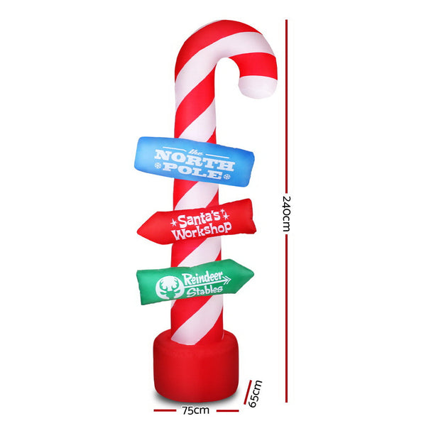 Jingle Jollys Christmas Inflatable Candy Pole 2.4M Illuminated Decorations Seasonal Decorations