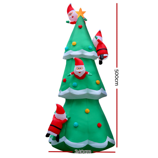Jingle Jollys Christmas Inflatable Santa Tree 5M Outdoor Xmas Decorations Lights Seasonal Decorations