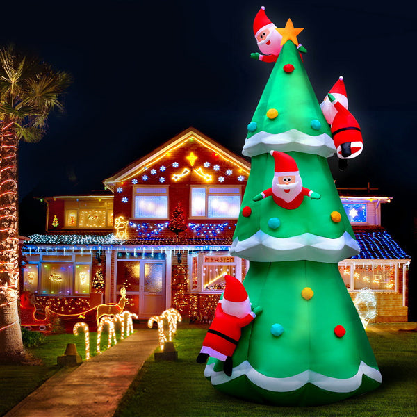 Jingle Jollys Christmas Inflatable Santa Tree 5M Outdoor Xmas Decorations Lights Seasonal Decorations