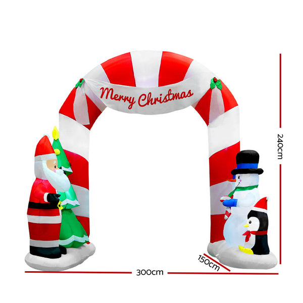 Jingle Jollys Christmas Inflatable Santa Archway 3M Outdoor Decorations Lights Seasonal Decorations