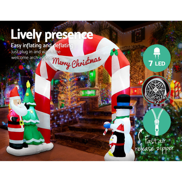 Jingle Jollys Christmas Inflatable Santa Archway 3M Outdoor Decorations Lights Seasonal Decorations