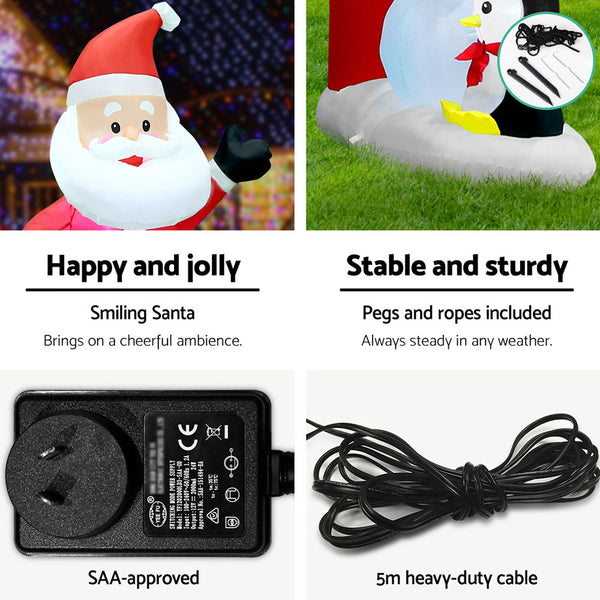 Jingle Jollys Christmas Inflatable Santa Archway 3M Outdoor Decorations Lights Seasonal Decorations