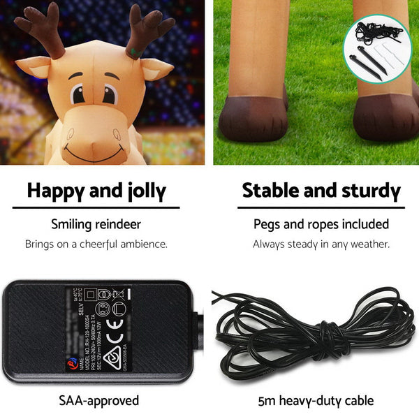 Jingle Jollys Christmas Inflatable Reindeer 5M Illuminated Decorations Seasonal Decorations