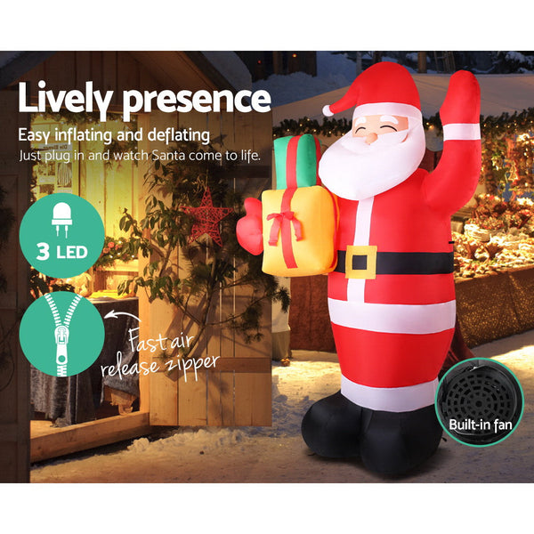 Jingle Jollys Christmas Inflatable Santa 2.4M Outdoor Xmas Decorations Lights Seasonal Decorations