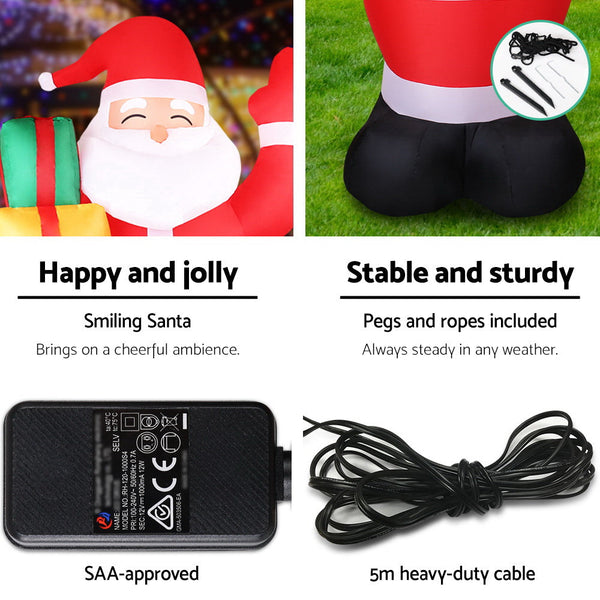 Jingle Jollys Christmas Inflatable Santa 2.4M Outdoor Xmas Decorations Lights Seasonal Decorations