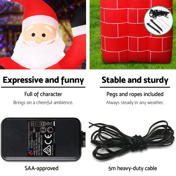 Jingle Jollys Christmas Inflatable Pop Up Santa 1.8M Outdoordecorations Lights Seasonal Decorations