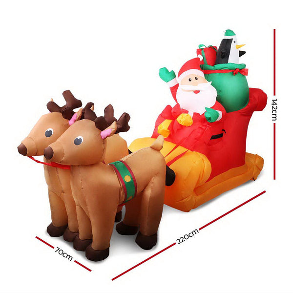 Jingle Jollys Christmas Inflatable Santa Sleigh 2.2M Outdoor Decorations Led Seasonal Decorations