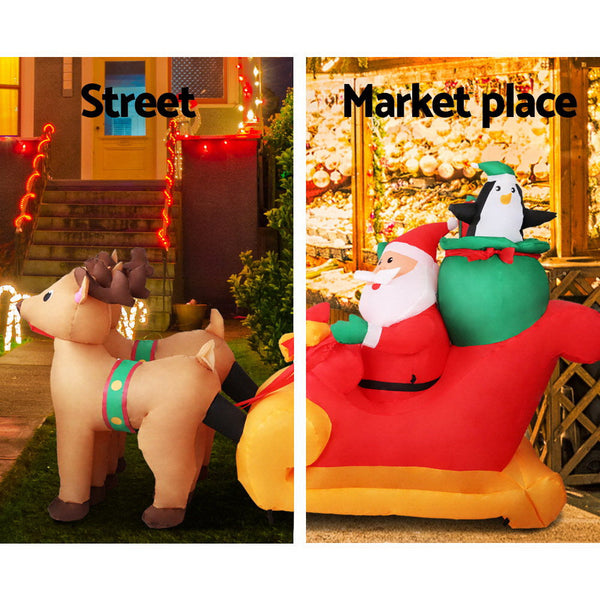 Jingle Jollys Christmas Inflatable Santa Sleigh 2.2M Outdoor Decorations Led Seasonal Decorations