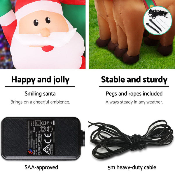 Jingle Jollys Christmas Inflatable Santa Sleigh 2.2M Outdoor Decorations Led Seasonal Decorations