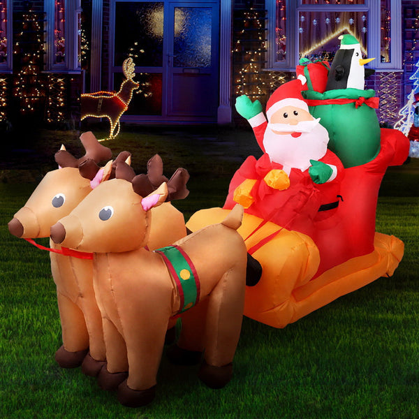Jingle Jollys Christmas Inflatable Santa Sleigh 2.2M Outdoor Decorations Led Seasonal Decorations