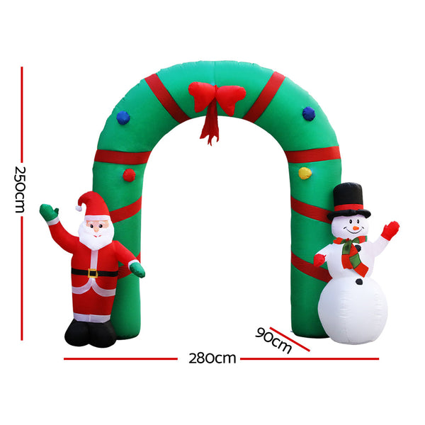Jingle Jollys Christmas Inflatable Giant Arch Way 2.8M Santa Snowman Light Decor Seasonal Decorations