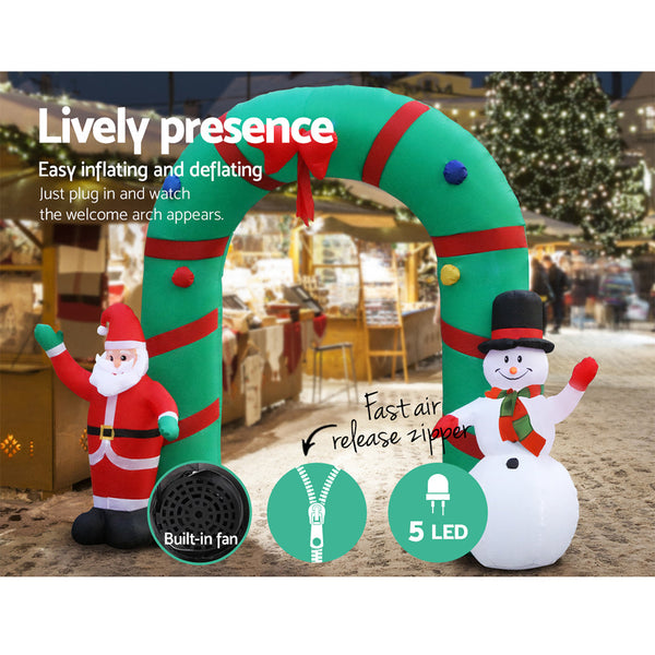 Jingle Jollys Christmas Inflatable Giant Arch Way 2.8M Santa Snowman Light Decor Seasonal Decorations