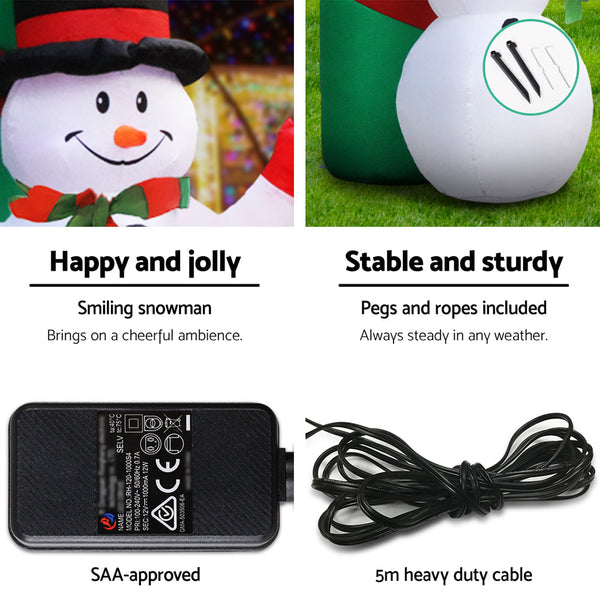 Jingle Jollys Christmas Inflatable Giant Arch Way 2.8M Santa Snowman Light Decor Seasonal Decorations