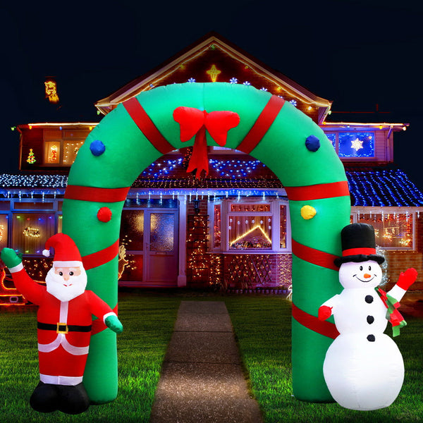Jingle Jollys Christmas Inflatable Giant Arch Way 2.8M Santa Snowman Light Decor Seasonal Decorations