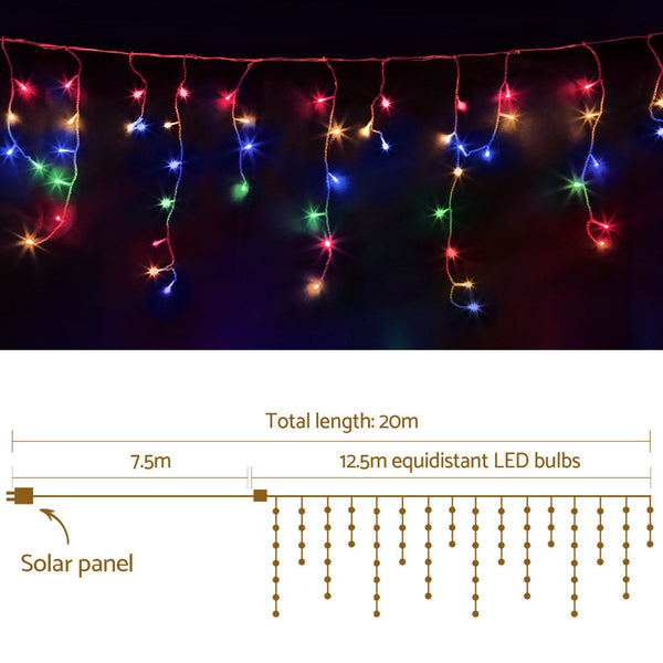12.5M Christmas Lights Solar Icicle String Multi Colour Jingle Jollys Seasonal Decorations
