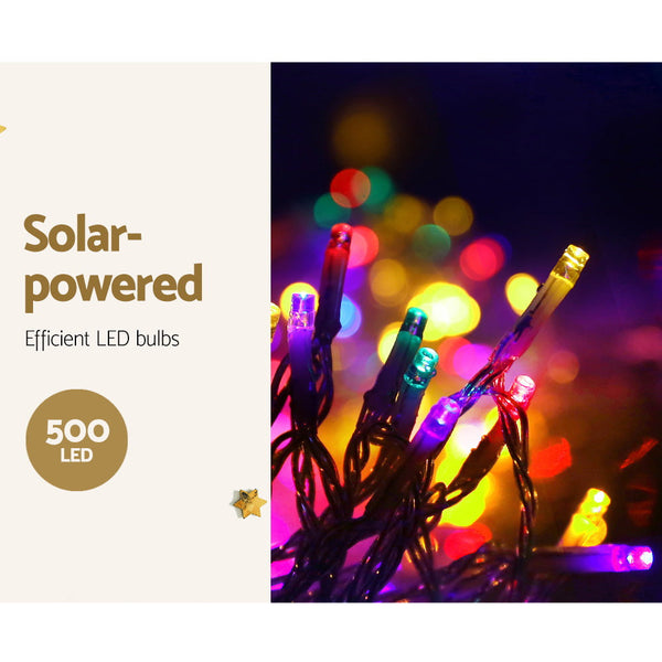 12.5M Christmas Lights Solar Icicle String Multi Colour Jingle Jollys Seasonal Decorations