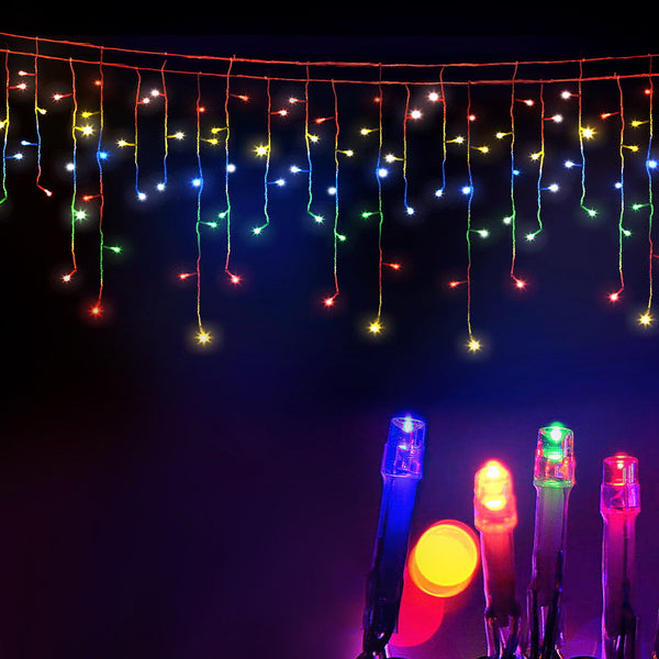 12.5M Christmas Lights Solar Icicle String Multi Colour Jingle Jollys Seasonal Decorations