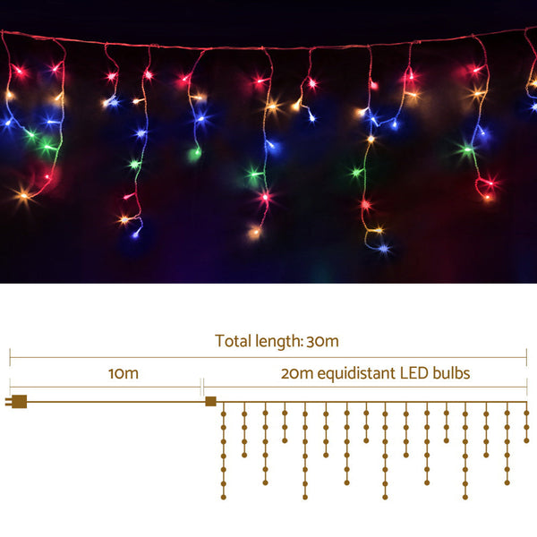 20M Christmas Lights Icicle 800 Led Multi Coloured Jingle Jollys Decorative Lighting