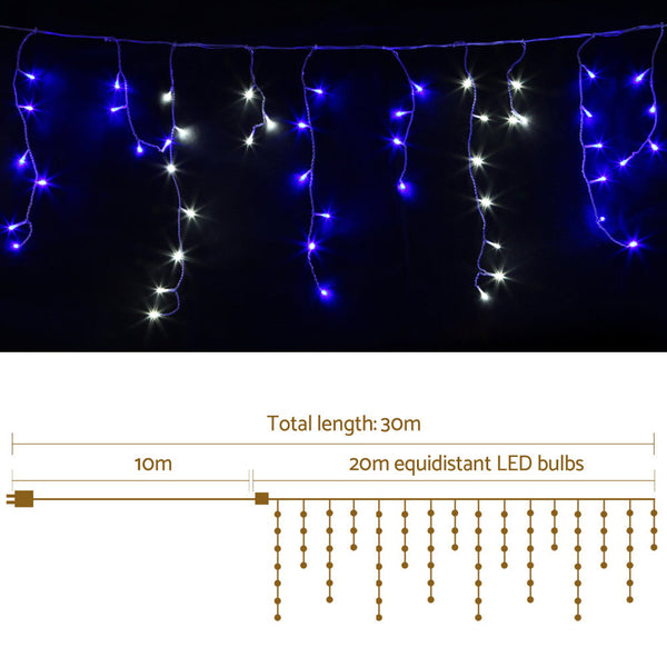 Jingle Jollys 800 Led Christmas Icicle Lights White And Blue Seasonal Decorations