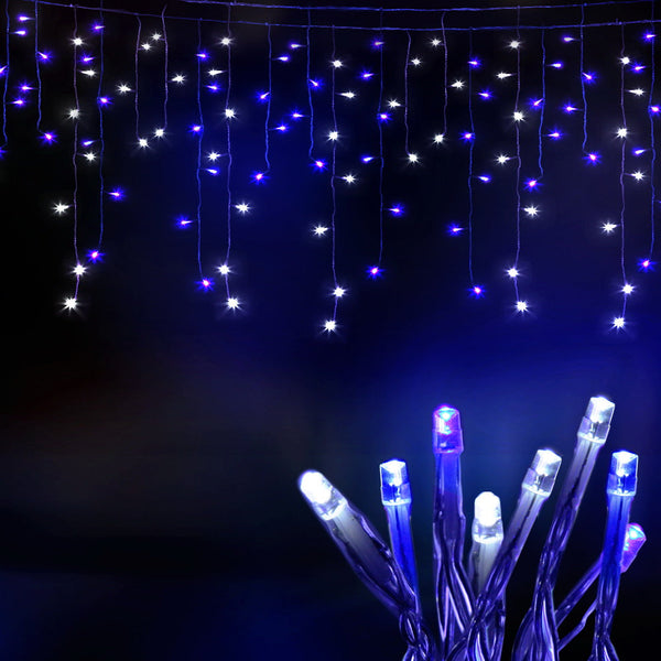 Jingle Jollys 800 Led Christmas Icicle Lights White And Blue Seasonal Decorations