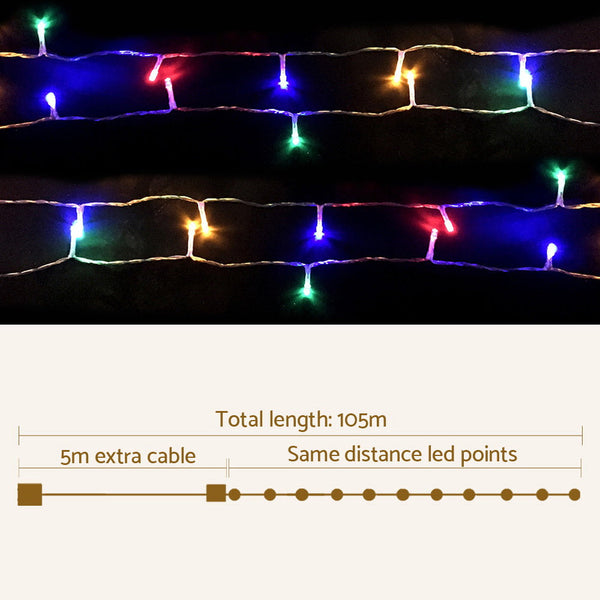 Jingle Jollys 100M Christmas String Lights 500Led Multi Colour Seasonal Decorations