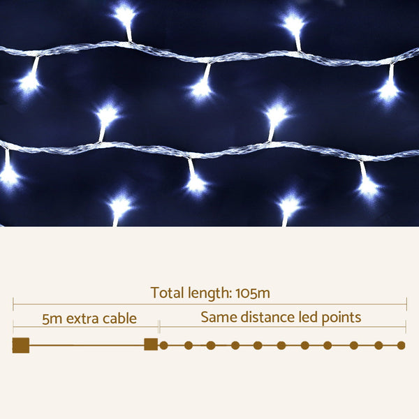 100M Christmas Lights String Fairy 500 Led Cool White Jingle Jollys Seasonal Decorations