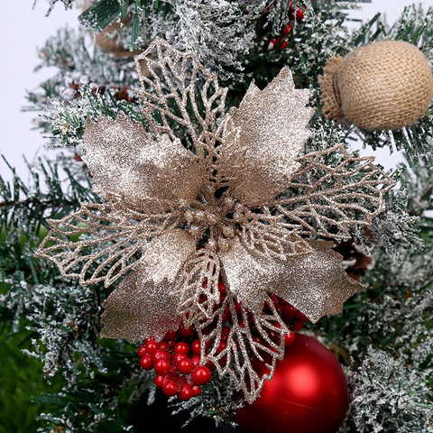 2Pcs Christmas Decoration Hollow Out Glitter Powder Flower Wreath Garland Pendant