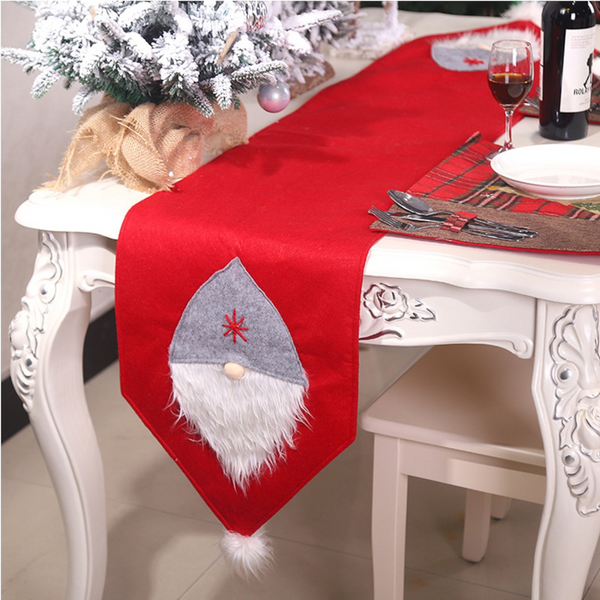Xmas Santa Gnome Christmas Tablecloth Dining Runner Party Holiday Decor-Red