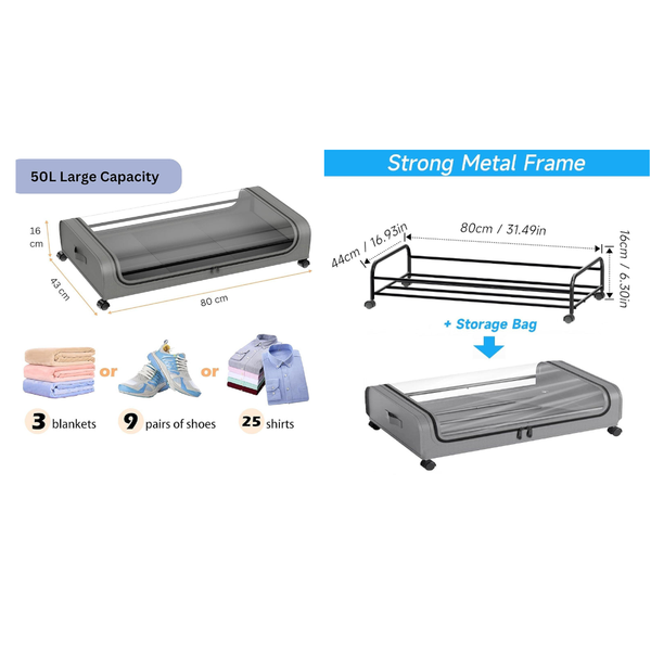 Xxl Under Bed Rolling Storage Containers With 50L Large Capacity And Wheels Storage Bags