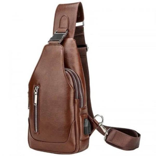 Ls867 Fashion Business Casual Men Chest Bag Outdoor Shoulder Diagonal Pouch Brown Bags