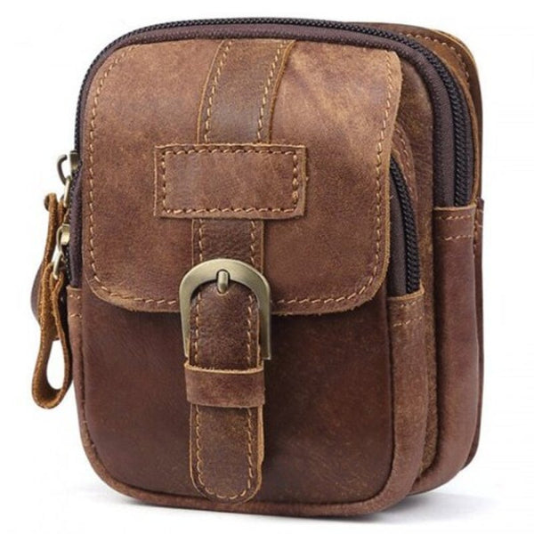 Ls928 Men Retro Genuine Leather Waist Bag Outdoor Multifunction Pockets Wear On Belts Phone Package Light Brown Bags