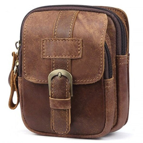 Ls928 Men Retro Genuine Leather Waist Bag Outdoor Multifunction Pockets Wear On Belts Phone Package Light Brown