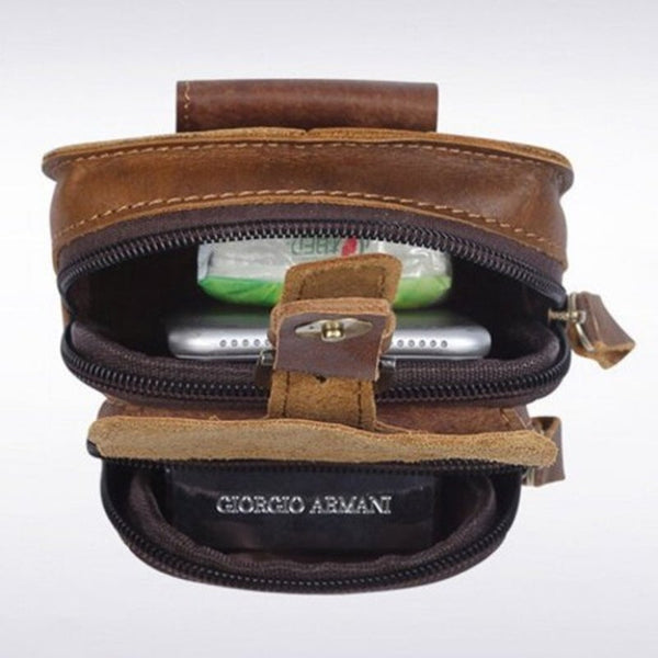 Ls928 Men Retro Genuine Leather Waist Bag Outdoor Multifunction Pockets Wear On Belts Phone Package Light Brown Bags
