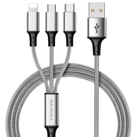 3 In 1 Usb Cable Phone Charge Nylon Braided Universal Charging Data Cord Cables & Adapters
