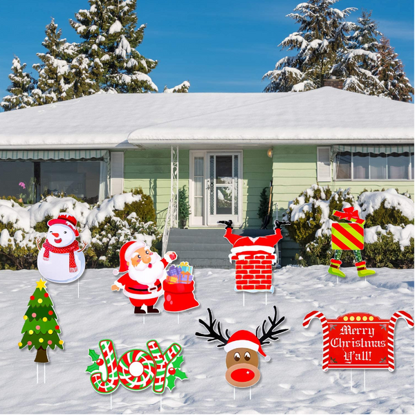 Yard Sign Christmas Themes Easy To Install Plastic Decorating Lawn Stake For Garden