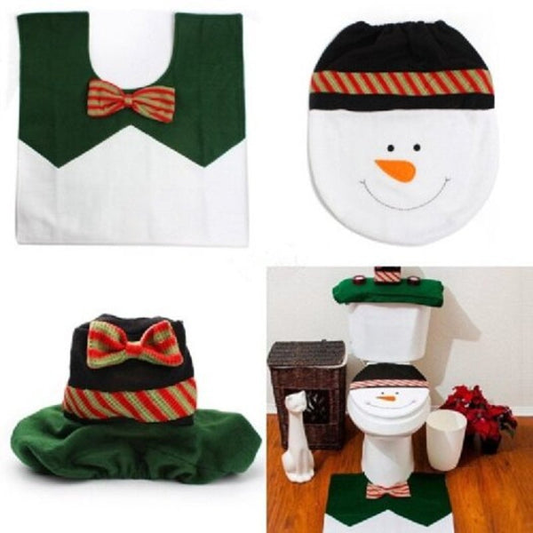 1 Sets Happy Snowman Christmas Bathroom Toilet Seat Cover Rug Xmas Decoration Year Decorations