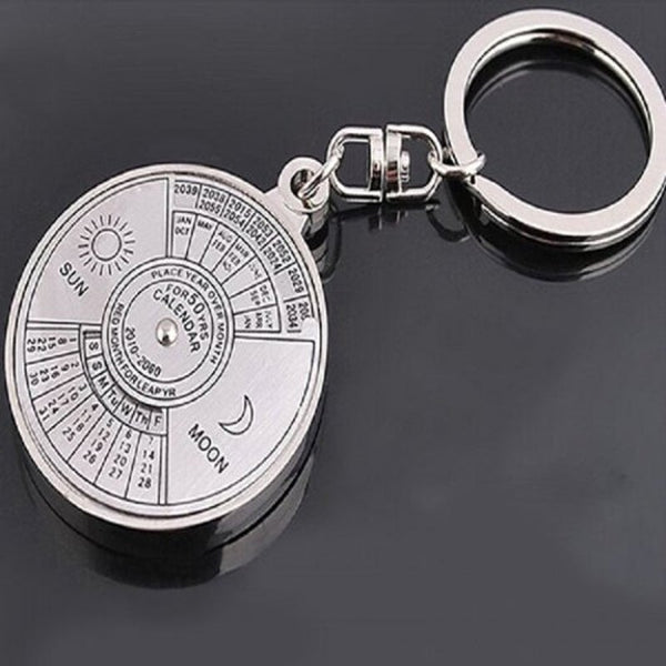 50 Years Perpetual Calendar Keychain Silver Alloy Chain Ring Keyrings