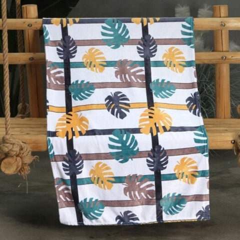 Yellow Green And Black Tricolor Tropical Leaves Double Sided Flannel Home Nap Warm Blanket Multi W27.6 X L39.4 Inch