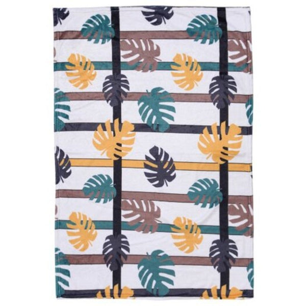 Yellow Green And Black Tricolor Tropical Leaves Double Sided Flannel Home Nap Warm Blanket Multi W27.6 X L39.4 Inch