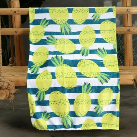 Yellow Pineapple Pattern Double Sided Flannel Home Nap Warm Blanket Multi W27.6 X L39.4 Inch