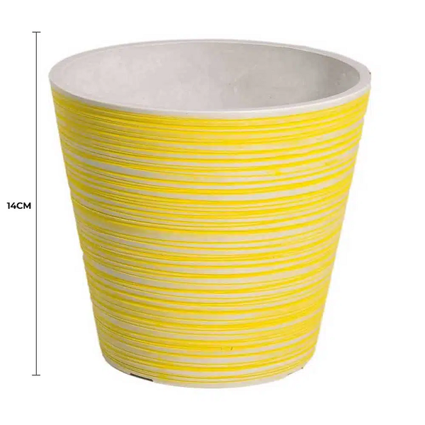 Yellow And White Engraved Pot 14Cm