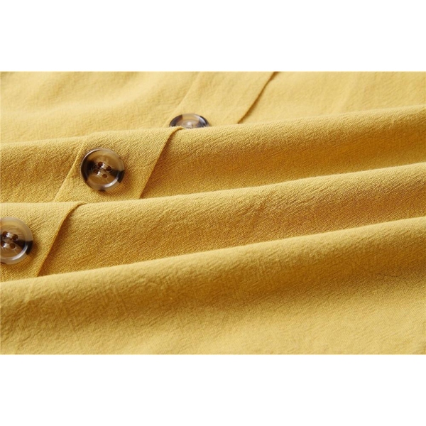 Yellow Boho Cotton Casual Midi Sundress Women Summer Dress