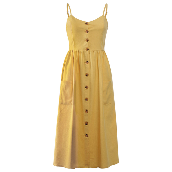 Yellow Boho Cotton Casual Midi Sundress Women Summer Dress Dresses