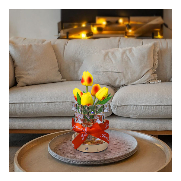 Red Elegant Crystal Tulip Led Night Light Rechargeable Touch Lamp With 3 Colors & Dimming Lamps